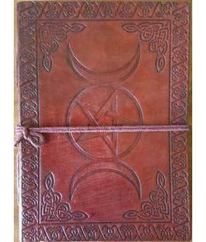 5" x 7" Triple Moon Pentagram leather blank book w/cord