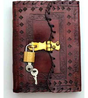 Embossed leather blank book w/ key