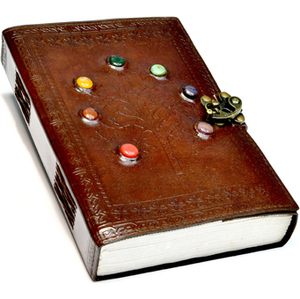 Tree of Life Chakra Stones leather blank book w/ latch