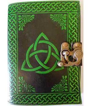 Black & Green Leather Blank Journal (Triquetra)
