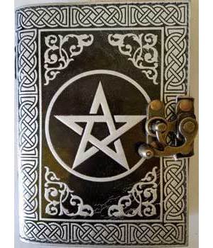 Black & Silver Leather Blank Journal (Pentagram)