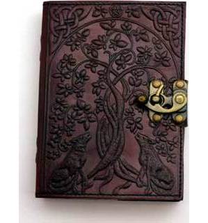 Wolf & Tree of Life leather blank book w/ latch