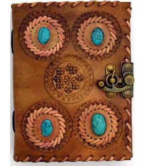 4 Turquoise Stones leather blank book w/ latch 4 Turquoise Stones leather blank book w/ latch