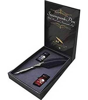 Steampunk Pen with Black & Amaranth Ink calligraphy set