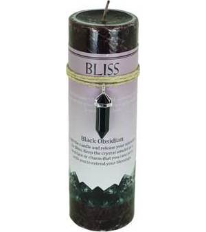 Bliss pillar candle with Black Obsidian pendant