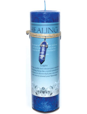 Healing Pillar Candle with Lapis Pendant