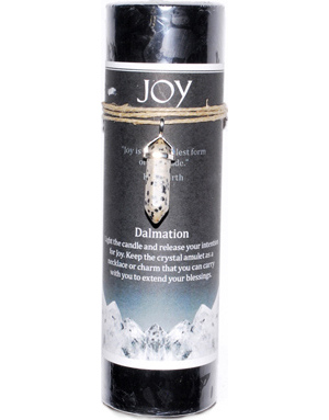 Joy pillar candle with Dalmation Jasper pendant