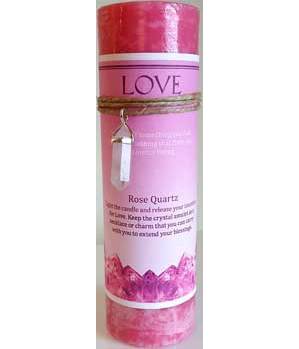 Love Pillar Candle with Rose Quartz Pendant