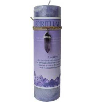 Spirituality pillar candle with Amethyst pendant