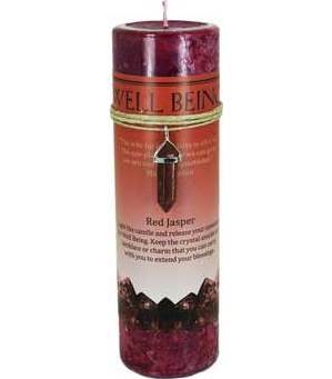 Well Being pillar candle withRed Jasper pendant Well Being pillar candle withRed Jasper pendant