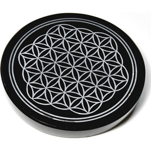 4" Obsidian, Black Flower of Life altar tile