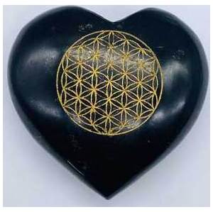 3" Tourmaline, Black Flower of Life heart