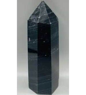 2.6-3.2# Obsidian, Black W silver stripes obelisk