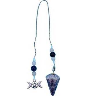 Lepidolite Triple Moon 6 sided pendulum Lepidolite Triple Moon 6 sided pendulum