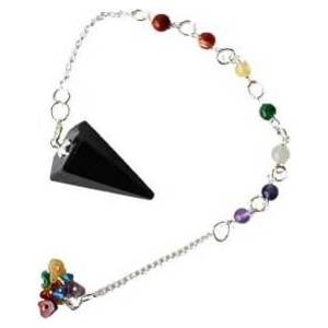 Tourmaline, Black 7 Chakra 6 sided pendulum