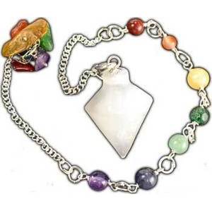Selenite 7 Chakra Pendulum Selenite 7 Chakra Pendulum