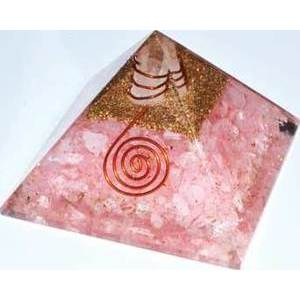 65mm Orgone Rose Quartz & Quartz Point pyramid