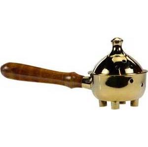 Wood Handled Brass Incense Burner 7"