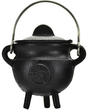 Pentagram Cast Iron Cauldron with Lid 2 3/4" Pentagram Cast Iron Cauldron with Lid 2 3/4"