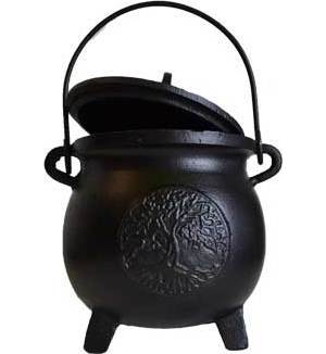 6" Tree of Life cast iron cauldron with a lid