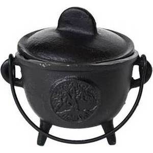 5" Cast iron cauldron w/ lid Tree of Life