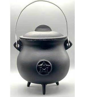 8" Pentagram cast iron cauldron w/ lid