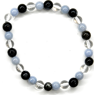 6mm Blk Labradorite, Angelite, Quartz bracelet