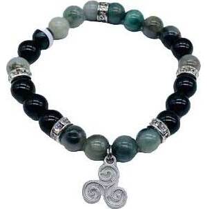 8mm Emerald, Black Tourmaline, Triple Spiral bracelet