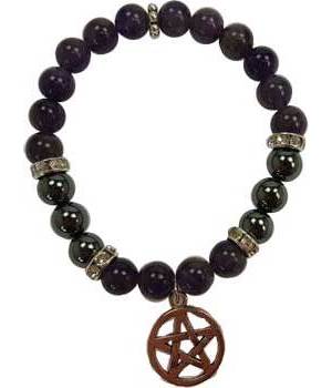 8mm Amethyst/ Hematite Pentagram Bracelet