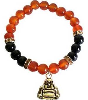 8mm Carnelian/ Black Onyx with Buddha