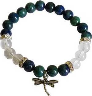 8mm Chrysolcolla/ Clear Quartz with Dragoinfly 8mm Chrysolcolla/ Clear Quartz with Dragoinfly