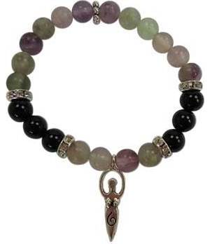 8mm Flourite/ Black Stone Goddess Bracelet