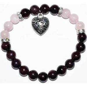 8mm Garnet/ Rose Quartz with Heart