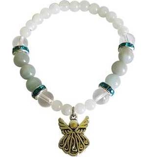 6 & 8mm Rainbow Moonstone/ Aquamarine & clear Quartz with Angel 6 & 8mm Rainbow Moonstone/ Aquamarine & clear Quartz with Angel