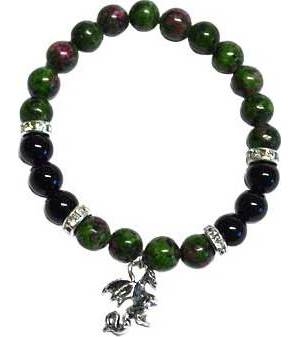 8mm Ruby Zoisite/ Black Onyx with Dragon