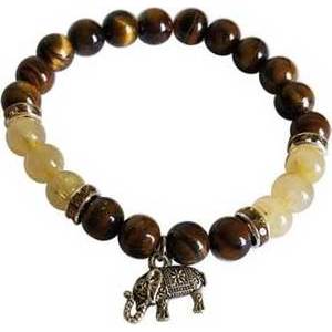 8mm Tiger Eye/ Rutilated Quartz with Elephant