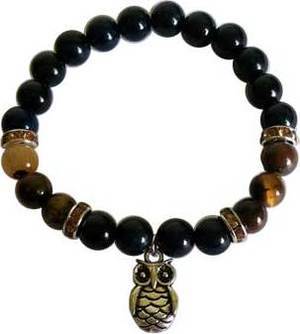 8mm Blue & Yellow Tiger Eye with Owl