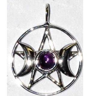 11/16" Triple Goddess Pentagram Amethyst sterling