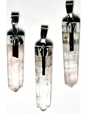 Rose Qtz w tourmaline pendant