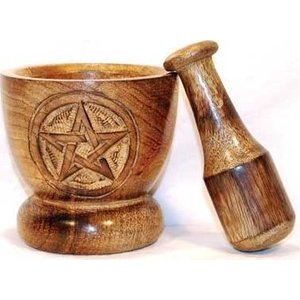 Wooden Pentagram Mortar & Pestle