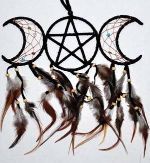 3 1/2" x 9" Black Triple Moon dream catcher 3 1/2" x 9" Black Triple Moon dream catcher