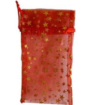 12 pk 3" x 4" Red organza pouch with Gold Stars