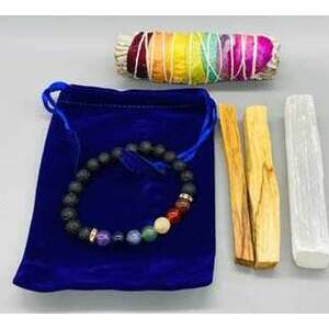 Balancing Kit (4" 7 chakra sage, palo santo stick, selenite & lava bracelet)