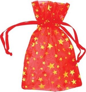 2 3/4" x 3" Red Organza Bag with Gold Stars 2 3/4" x 3" Red Organza Bag with Gold Stars