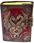 Red Double Dragon aged looking paper leather w/ latch 4 1/2" x 6 1/2" - Unlined