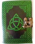 Black & Green Leather Blank Journal (Triquetra)