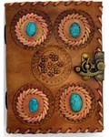 4 Turquoise Stones leather blank book w/ latch