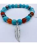 8mm Turquoise, Red Agate, Hematite with Feather