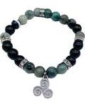 8mm Emerald, Black Tourmaline, Triple Spiral bracelet