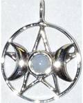 Triple Goddess Pentagram Moonstone sterling 11/16"
